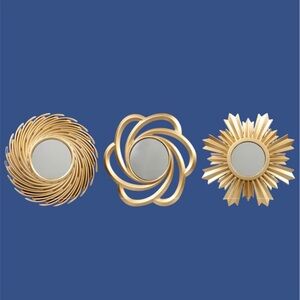 Gold Decorative Wall Mirrors 9.75” x 9.75” Set of 3